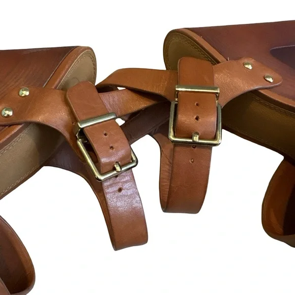 Gianni Bini Brown Leather Wood Platform Sandals, Sz 7 - Picture 12 of 13